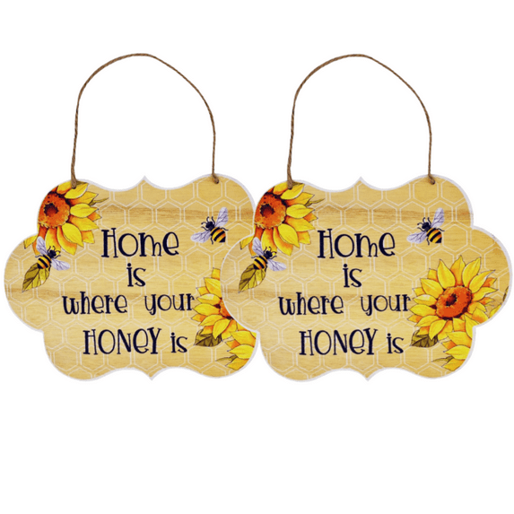 Home is Where Your Honey is Bee Decor Sign, Hanging Wood Sign Home Decorative, Bumblebee Wall Décor, Rustic Wood Wall Decoration, Home Decor, Front Door Decor for Farmhouse Porch