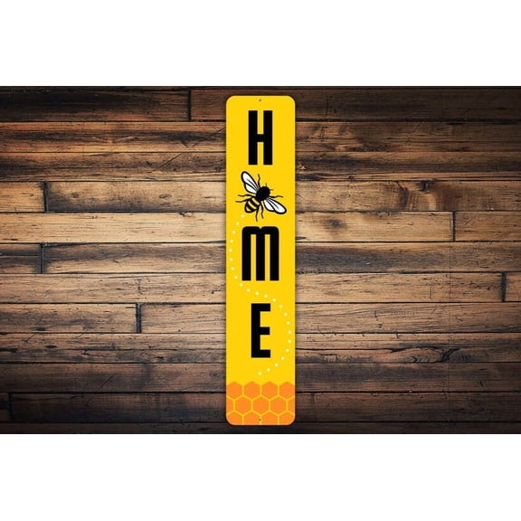 Home Honey Bee Sign Bee Farm Sign Farmhouse Decor Honeycomb Porch Sign Vertical Metal Aluminum Sign Summer Sign Bee Home Decor Bee Keeper Gift - Size: 16 x 4 Inches