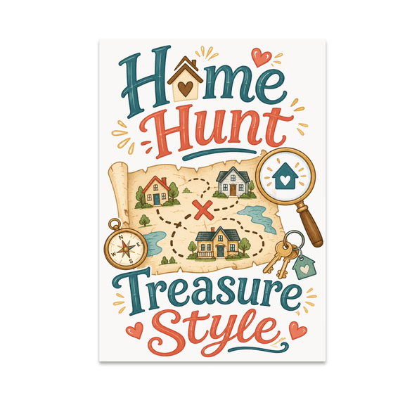 Home Hunt Treasure Style Poster - Treasure Map Decor Enthusiast - 13x19 Poster Print