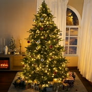 Naomi Home 7.5ft Rustic Christmas Tree with Lights, Realistic Classic Christmas Tree Prelit with 3661 Branch Tips, 800 Warm Lights and Metal Stand, Aritificial Christmas Tree