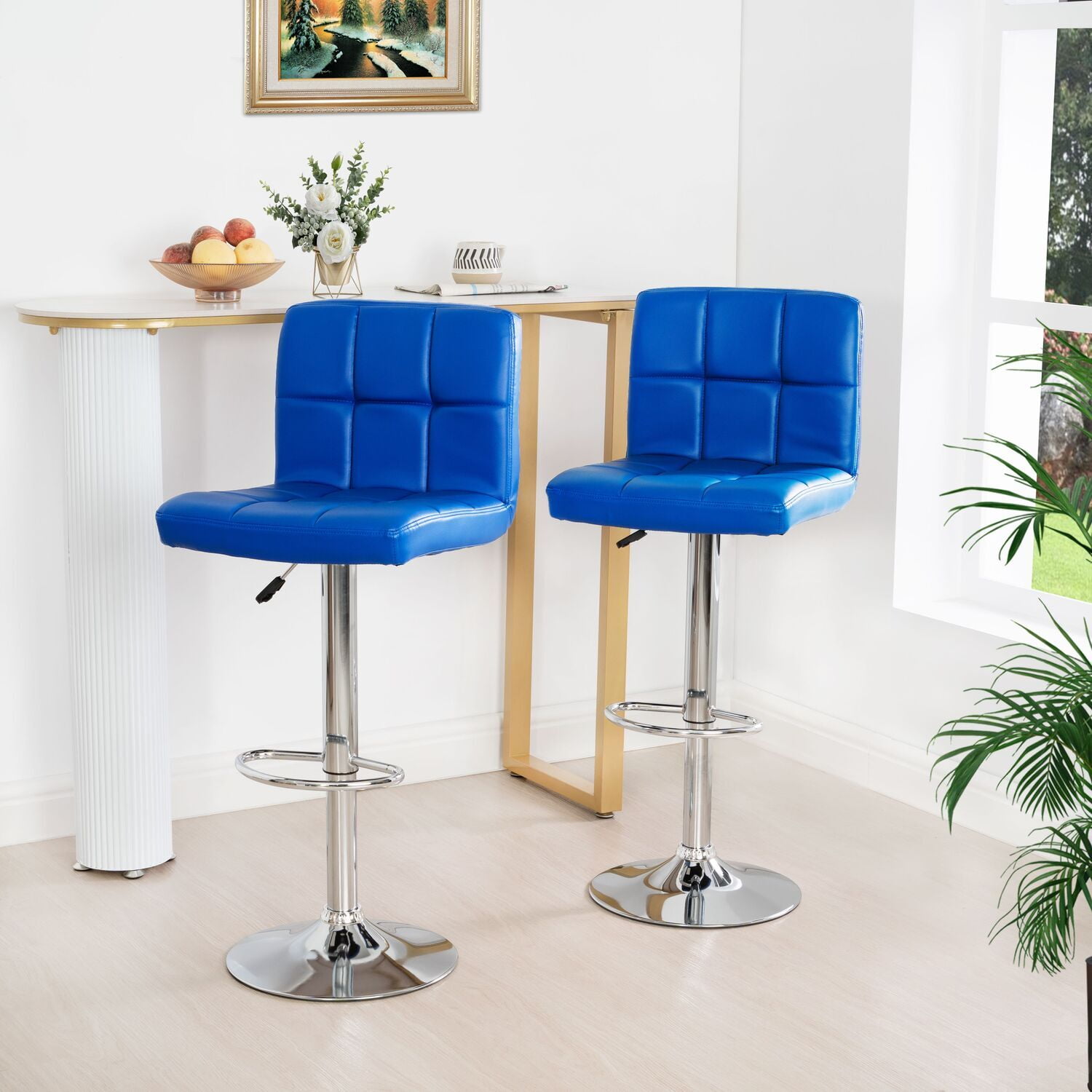 Elle Adjustable Bar Stools Set of 2 Swivel Bar Chair Leather White