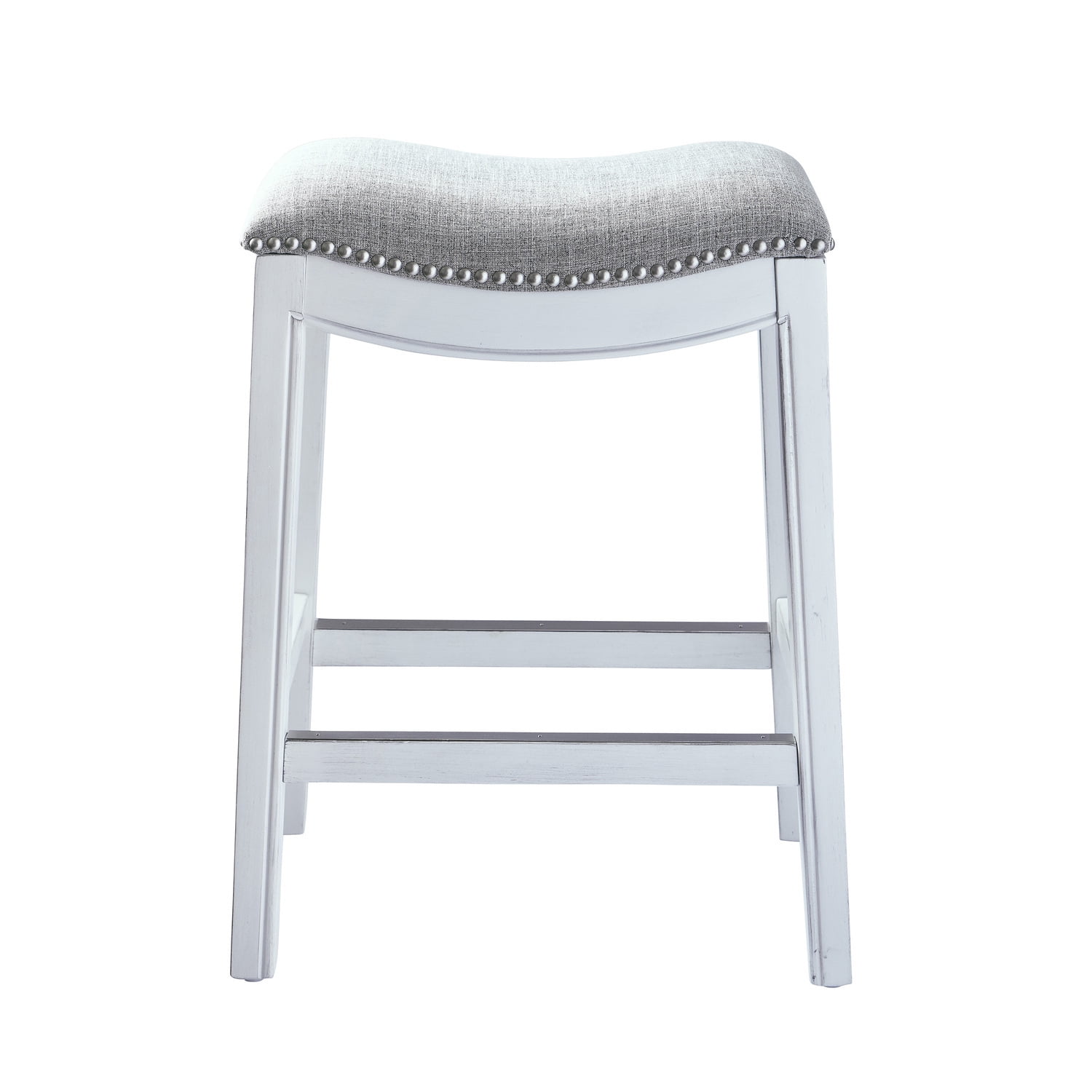 31" Farmhouse White and Gray Solid Wood Saddle Bar Stool