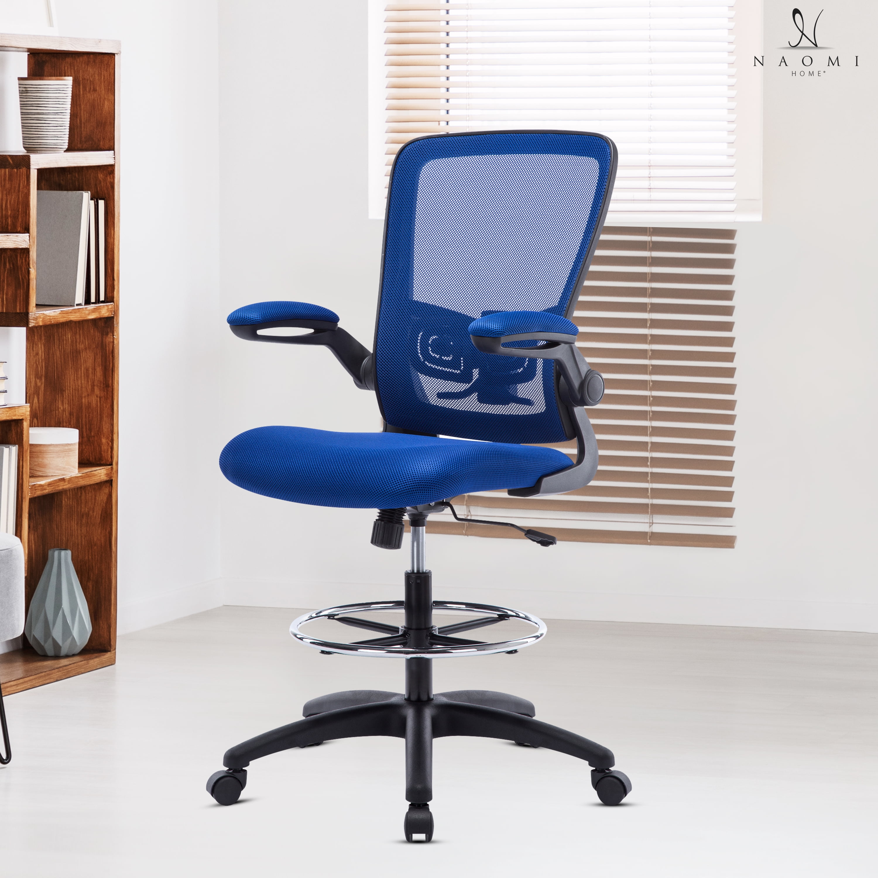 Home Imports Emporium Serena Ergonomic Mesh Drafting Chair Adjustable Breathable Mesh Lumbar Support Ergonomic and Height Adjustable Flip Top