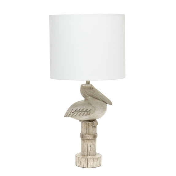Home Imports Emporium Shoreside 17.25" Tall Coastal Sitting Pelican Beige Wash Polyresin Bedside Table Desk Lamp with White Fabric Drum Shade, Beige