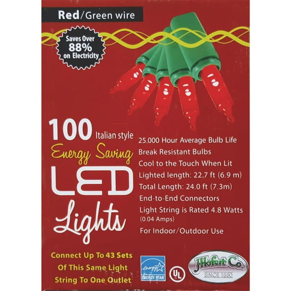 J Hofert Mini LED String Light Set - 100 Bulbs, Red Residential Use, Standard Application