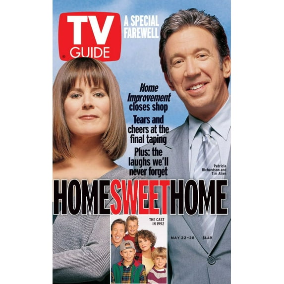 Home Improvement, Patricia Richardson, Tim Allen; Inset: Tim Allen, Zachary Ty Bryan, Taran Smith, Patricia Richardson, Jonathan Taylor Thomas, Tv Guide Cover, May 22-28, 1999. Tv Guide/Courtesy