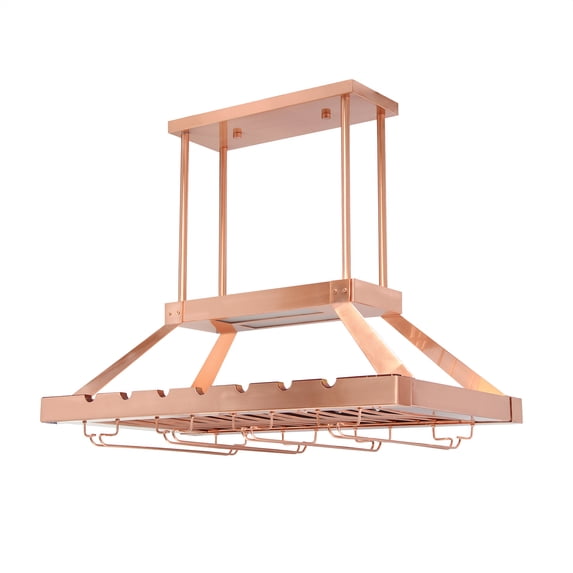 Home Indoor 2 Light LED Overhead Wine Rack, Copper