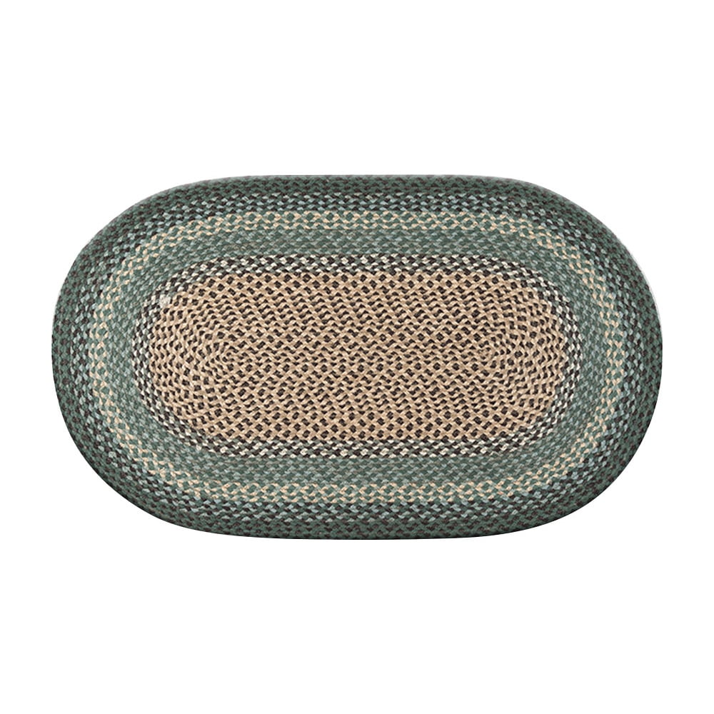 Dark Green and Beige Hand-Braided Jute Oval Rug 27"x45"