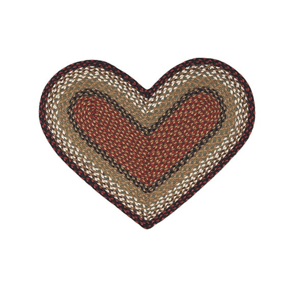 Home Indoor Decorative Jute C-019 Burgundy, Mustard Braided Rug, Heart 20" x 30"