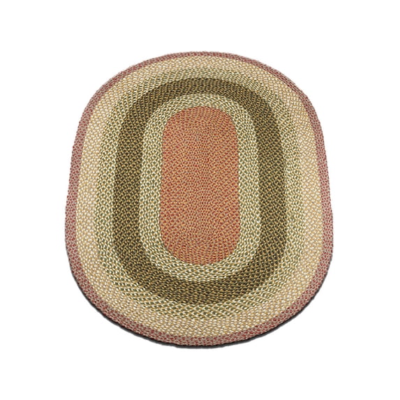 Home Indoor Decorative Jute C-024 Olive, Burgundy, Gray Braided Rug, Oval 4' x 6'