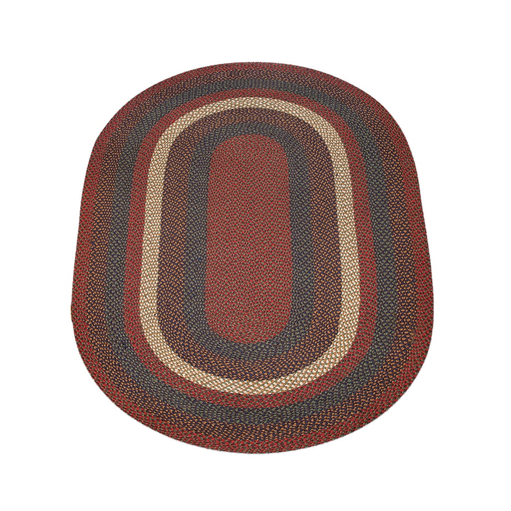 Home Indoor Decorative Jute C040 Burgundy, Gray Braided Rug, Oval 5' x