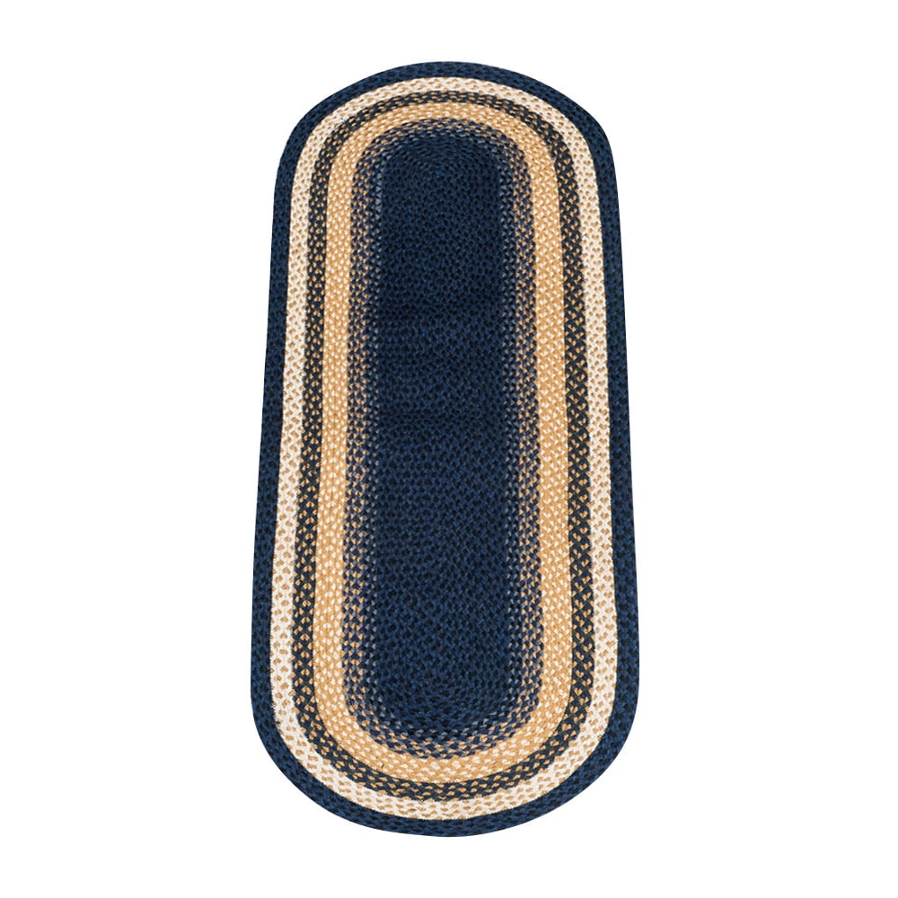 Handmade Oval Light Dark Blue/Mustard Braided Jute Runner Rug 2' x 6'