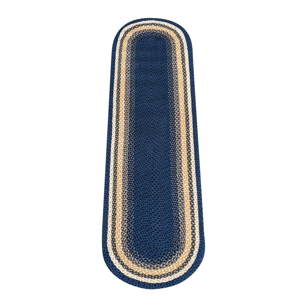 Light Blue and Mustard Braided Jute Oval Runner Rug 2'x8'
