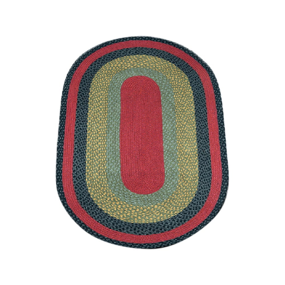 Burgundy, Olive, and Charcoal Handmade Braided Oval Rug 3' x 5'