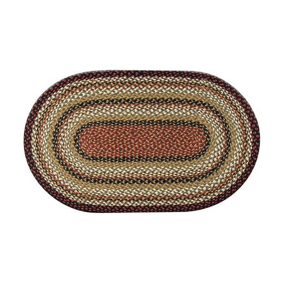 Home Indoor Decorative Jute C-319 Burgundy, Mustard, Ivory Braided Rug, Oval 27" x 45"