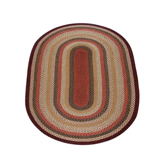 Home Indoor Decorative Jute C-319 Burgundy, Mustard, Ivory Braided Rug, Oval 5' x 8'