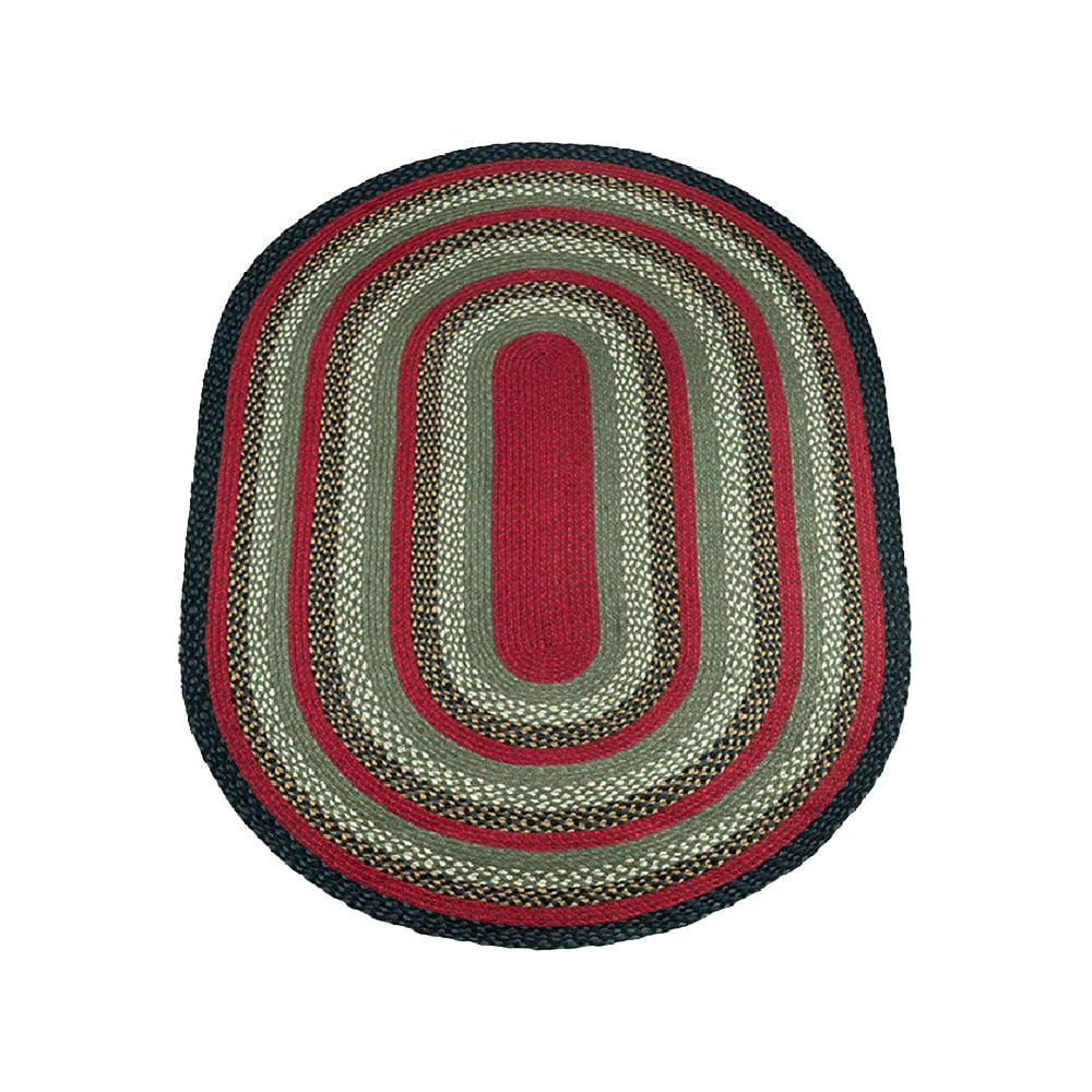 Home Indoor Decorative Jute C-338 Burgundy, Olive, Charcoal Braided Rug, Oval 4' x 6'
