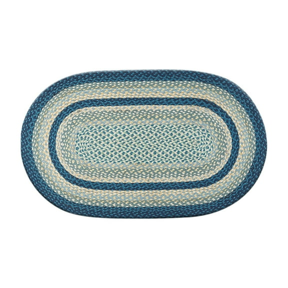 Home Indoor Decorative Jute C-362 Breezy Blue, Taupe, Ivory Braided Rug, Oval 27" x 45"