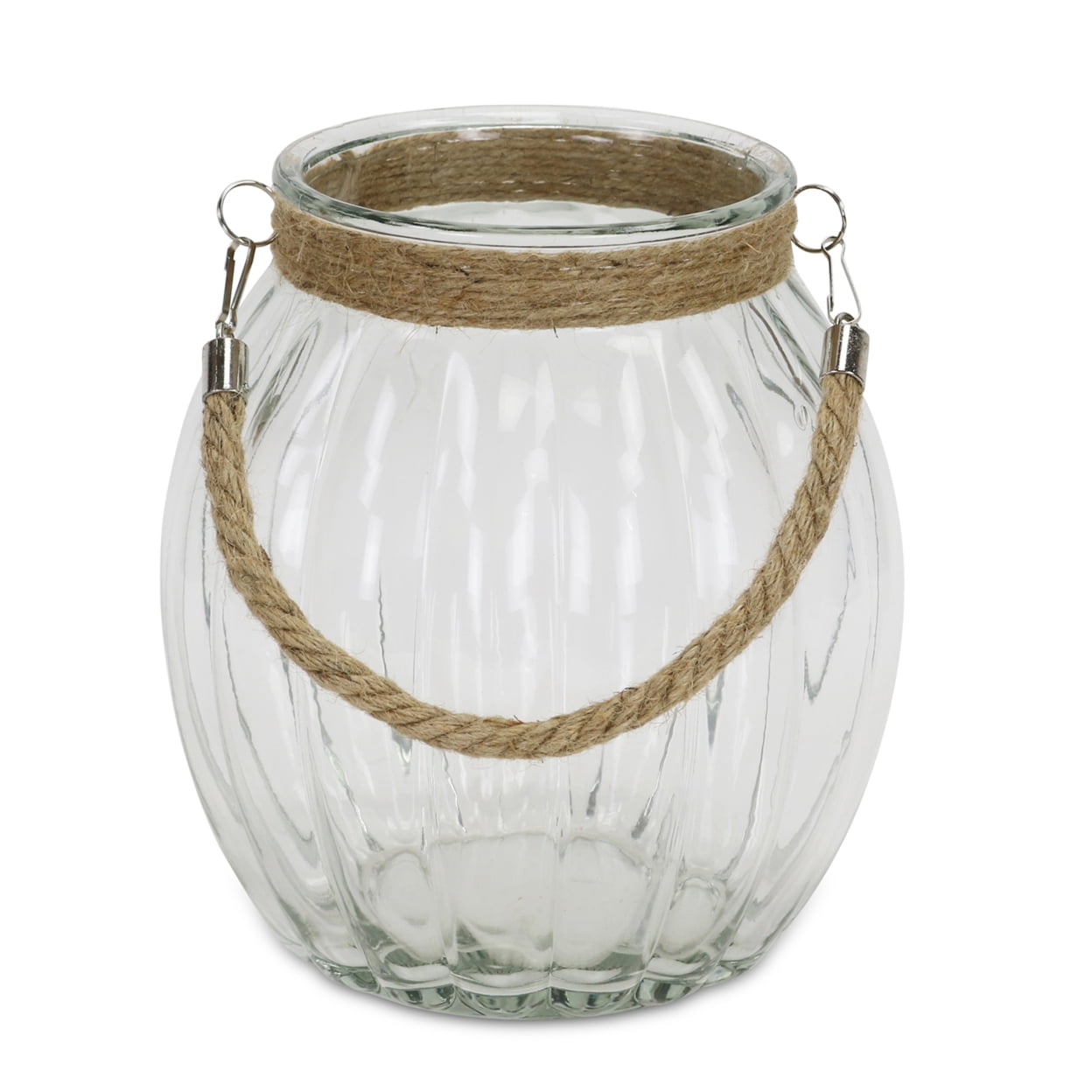 Jar With Roping Home Indoor Decorative Ribbed Glass Jar With Rope Wrapped Neck ...