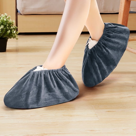 Home Indoor Flannel Warm Apron Sleeve Washable and Reusable Thickened Wear Silencer Shoe Cover Fit for Size 31cm 2PCS, 12.2x4.72 inch, Gray