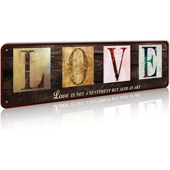 Home Inspirational Wall Art, Family Love Sign, Retro Artwork Decoration for Bedroom, Living Room & Home Wall Decor (4 x 16 inch, Love)
