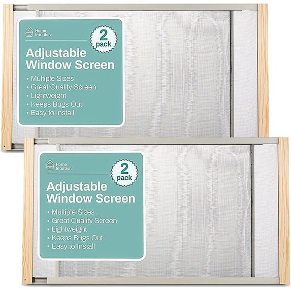 Home Intuition 2-Pack Adjustable Horizontal Window Screen 19-33 inches Wide, 15 Inch High, Bug and Mosquito Netting, Replacement WindowScreen for Kitchen Windows, RV Camper, Dorm Ventilation