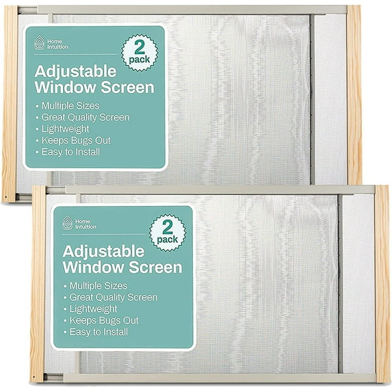 Home Intuition 2-Pack Adjustable Horizontal Window Screen 19-33 inches Wide, 24 Inch High, Bug and Mosquito Netting, Replacement WindowScreen for Kitchen Windows, RV Camper, Dorm Ventilation