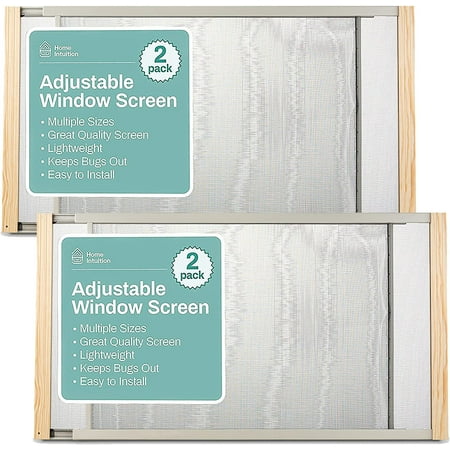 Home Intuition 2-Pack Adjustable Horizontal Window Screen 21-37 inches Wide, 15 Inch High, Bug and Mosquito Netting, Replacement WindowScreen for Kitchen Windows, RV Camper, Dorm Ventilation