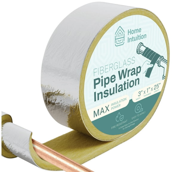 Home Intuition 25 foot Foiled Fiberglass Pipe Insulation Wrap, 3" Wide x 1" Thick