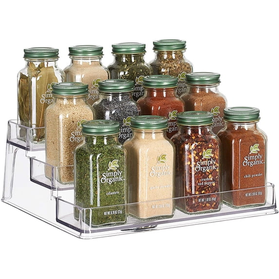Home Intuition 3-Tier Clear Spice Rack Glass Spice-Jar Organizer for Cabinet Kitchen Pantry Shelf-Organizer