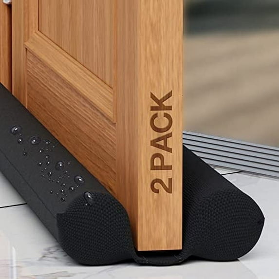 2 Pack Under Door Draft Stopper for Bottom of Doors 24” - 36” Weather Stripping Gap Stoppers Door Draft Guard Seal Sweep Adjustable, Black