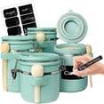 thumbnail image 1 of Home Intuition 4-Piece Ceramic Kitchen Canisters Set, Airtight Containers with Wooden Spoons Reusable Chalk Labels and Marker for Sugar, Coffee, Flour, Tea (Turquoise), 1 of 6