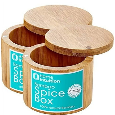 Home Intuition Bamboo Salt and Spice Storage Box With Magnetic Swivel Lid, 2 Pack