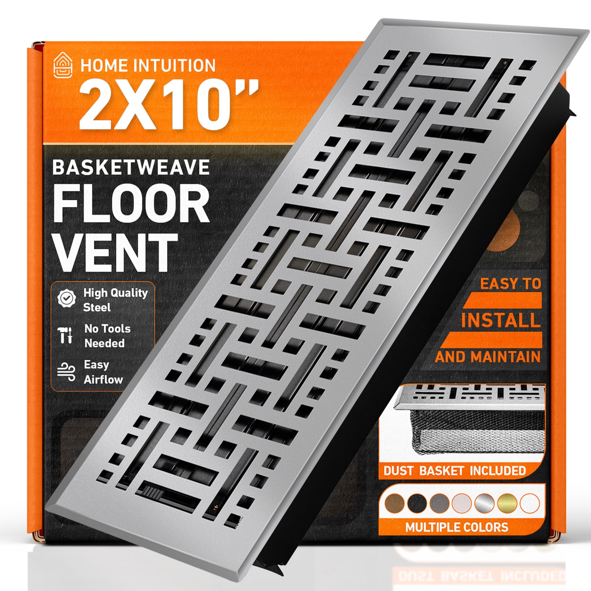 2x10 Floor Vent Covers Floor Register with Mesh Cover Trap, Heat and Air, Walkable Metal Floor Register for HVAC Duct, Basketweave, Light Grey