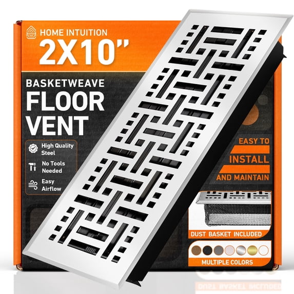 2x10 Floor Vent Covers Floor Register with Mesh Cover Trap, Heat and Air, Walkable Metal Floor Register for HVAC Duct, Basketweave, White