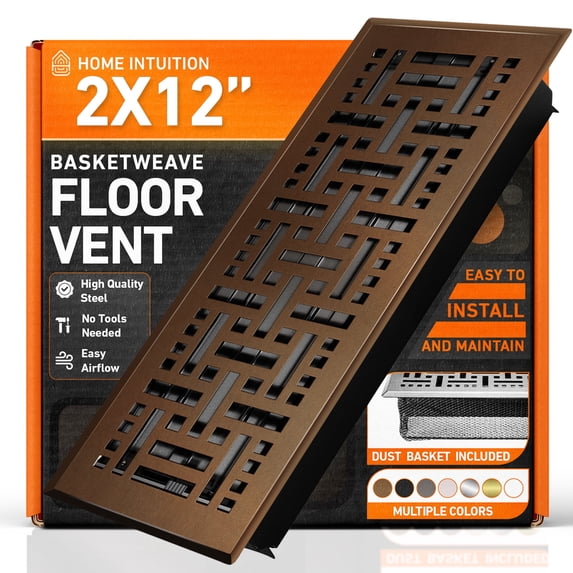2x12 Floor Vent Covers Floor Register with Mesh Cover Trap, Heat and Air, Walkable Metal Floor Register for HVAC Duct, Basketweave, Oiled Bronze