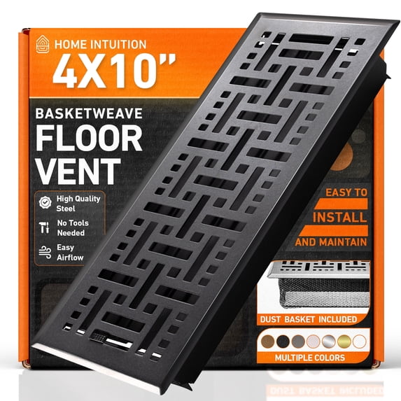 4x10 Floor Vent Covers Floor Register with Mesh Cover Trap, Heat and Air, Walkable Metal Floor Register for HVAC Duct, Basketweave, Matte Black