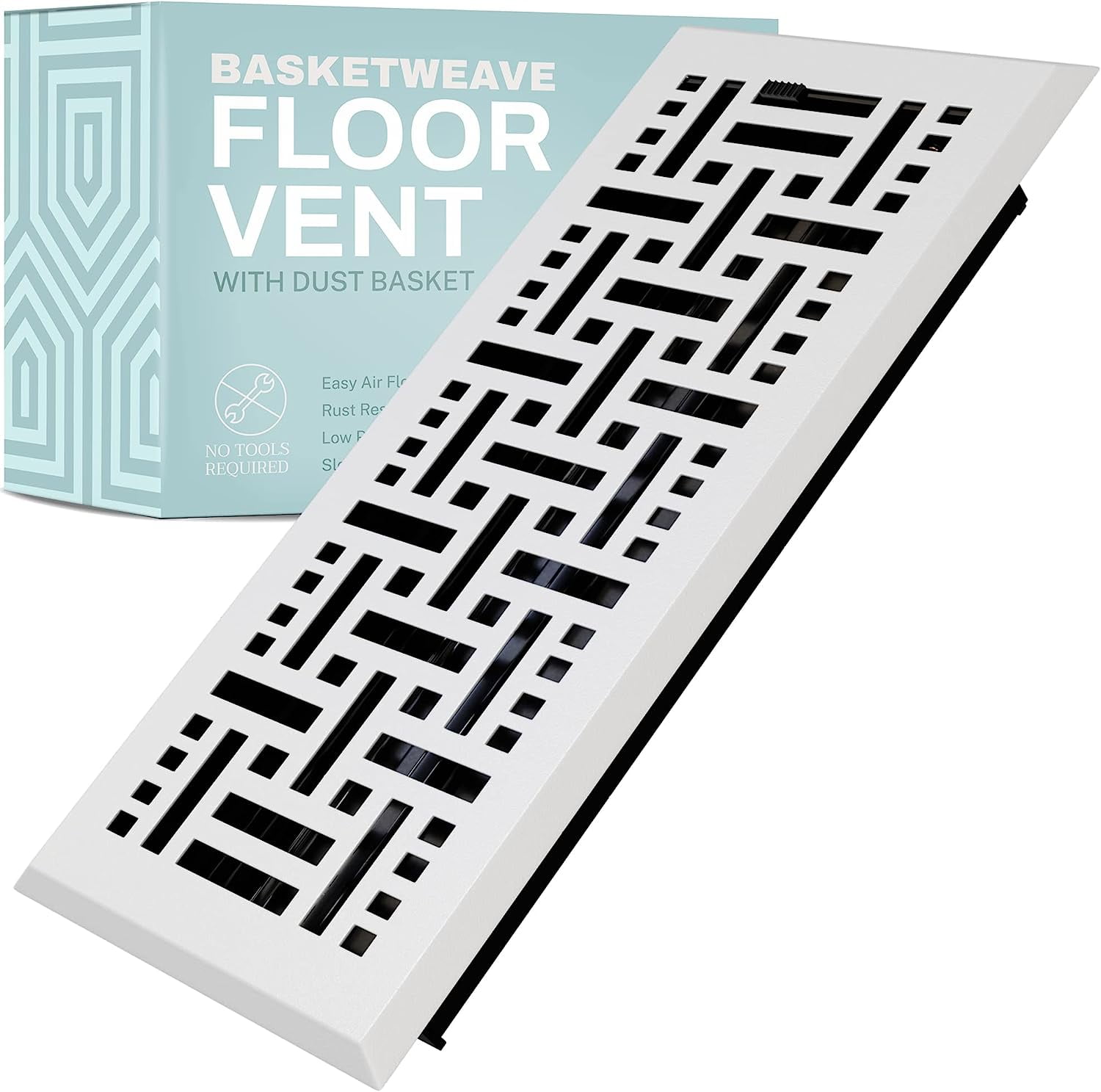 White Basketweave Decorative Floor Register Vent Cover with Mesh Net