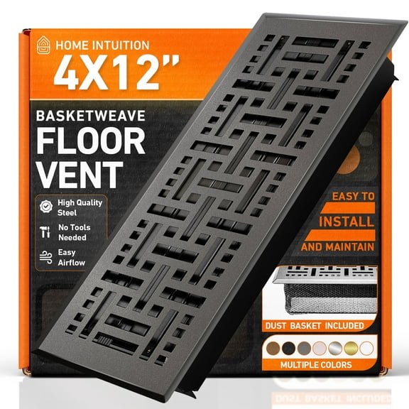 4x12 Floor Vent Covers Floor Register with Mesh Cover Trap, Heat and Air, Walkable Metal Floor Register for HVAC Duct, Basketweave, Dark Grey
