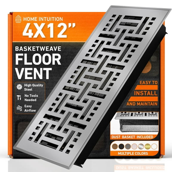 4x12 Floor Vent Covers Floor Register with Mesh Cover Trap, Heat and Air, Walkable Metal Floor Register for HVAC Duct, Basketweave, Light Grey