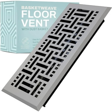 4x12 Floor Vent Cover Floor Register with Mesh Cover Trap, Heat and Air, Walkable Metal Floor Register for HVAC Duct, Basketweave, Light Grey