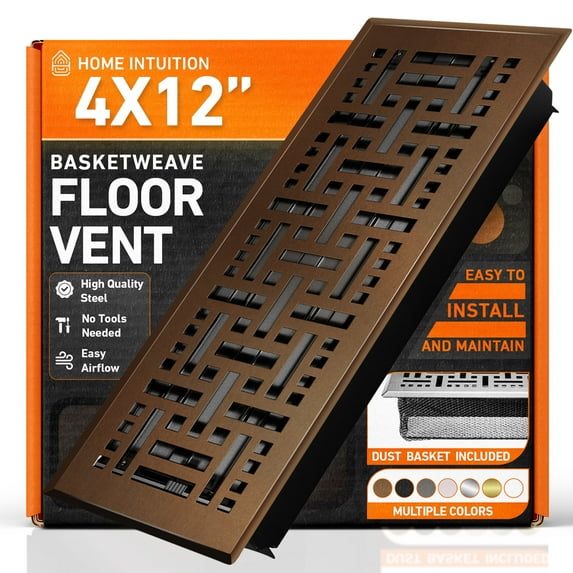 4x12 Floor Vent Covers Floor Register with Mesh Cover Trap, Heat and Air, Walkable Metal Floor Register for HVAC Duct, Basketweave, Oiled Bronze