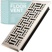 Home Intuition Basketweave 4x12 Inch Decorative Floor Register Vent with Mesh Cover Trap, Satin Nickel