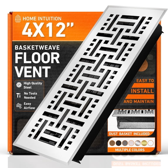 4x12 Floor Vent Covers Floor Register with Mesh Cover Trap, Heat and Air, Walkable Metal Floor Register for HVAC Duct, Basketweave, White