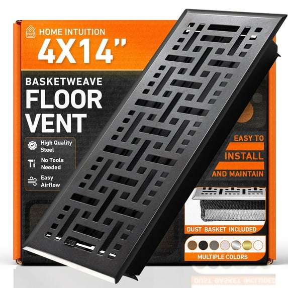 4x14 Floor Vent Covers Floor Register with Mesh Cover Trap, Heat and Air, Walkable Metal Floor Register for HVAC Duct, Basketweave, Matte Black
