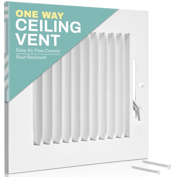 Ceiling Register - Air Vent Covers for Home Ceiling or Wall - 8X4 Inch (Duct Opening) 1-Way White Grille Register Cover with Adjustable Damper for HVAC Heat and Cold Air Conditioner