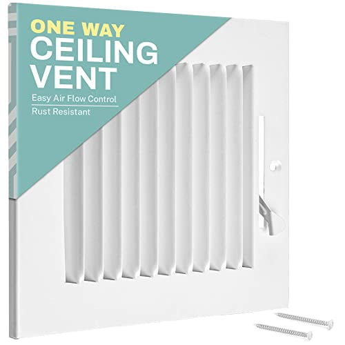 Home Intuition Ceiling Register - Air Vent Covers for Home Ceiling or Wall  - 14X8 Inch (Duct Opening) 1-Way White Grille Register Cover with  Adjustable Damper for HVAC Heat and Cold Air