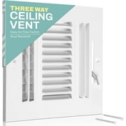 Home Intuition Ceiling Register - Air Vent Covers for Home Ceiling or Wall - 8X8 Inch (Duct Opening) 3-Way White Grille Register Cover with Adjustable Damper for HVAC Heat and Cold Air Conditioner