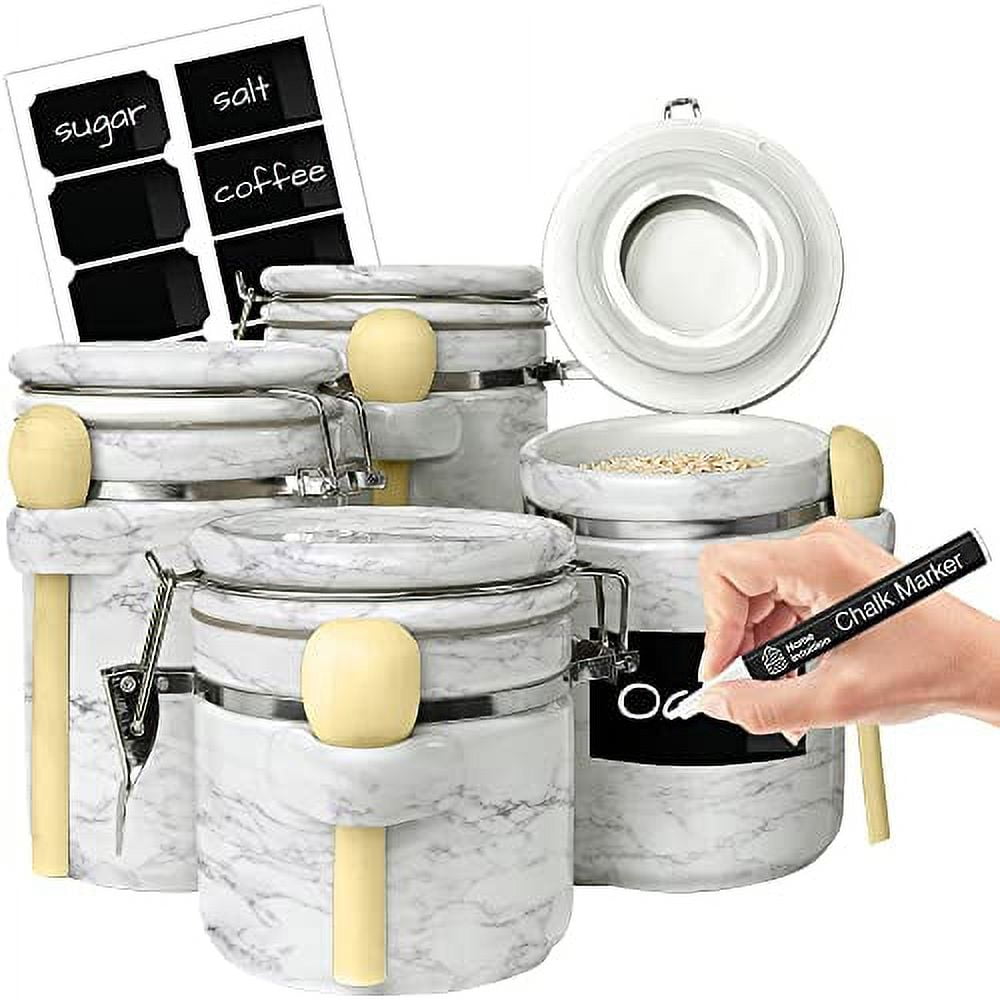 Home Intuition Ceramic Airtight Food Storage Canisters with Wooden Spoons, Set of 4
