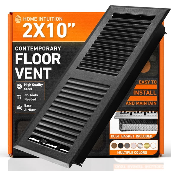 2X10 Floor Vent Covers Floor Register with Mesh Cover Trap, Heat and Air, Walkable Metal Floor Vent for HVAC Duct, Contemporary, Matte Black